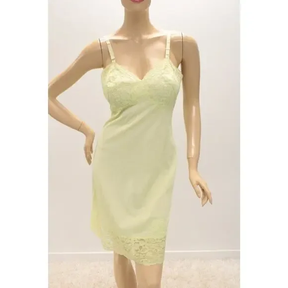 Vintage Gossard Artemis Full Slip size 34 Pretty Lace Trim Chartreuse Green nylo - Picture 7 of 11